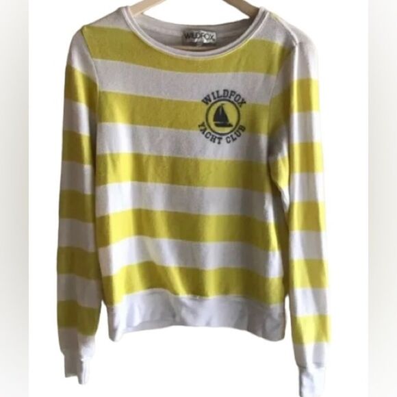 Wildfox Yacht Club Pullover Sweater White and Yellow Stripe sweatshirt - Picture 1 of 6